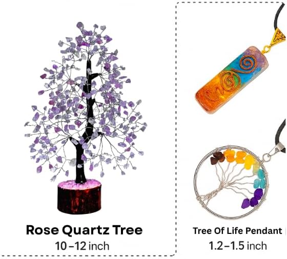 Rose Quartz Silver Wire Artificial Bonsai Tree – Crystal Healing Gem Tree for Love, Peace & Decor