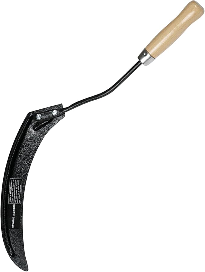Spear & Jackson Little Giant Scythette Grass Hook, Heavy Duty Garden Tool, Sharp Curved Blade, Wooden Handle, Cut and Clear Grass Weeds and Overgrowth