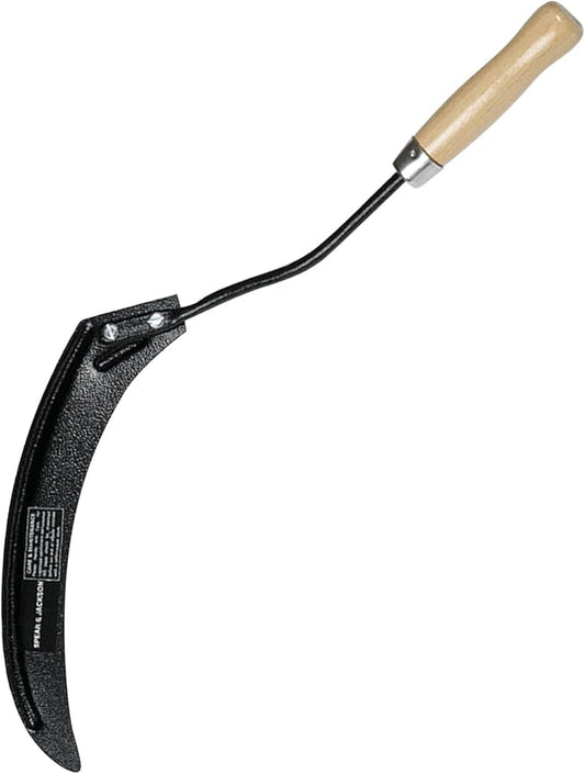Spear & Jackson Little Giant Scythette Grass Hook, Heavy Duty Garden Tool, Sharp Curved Blade, Wooden Handle, Cut and Clear Grass Weeds and Overgrowth