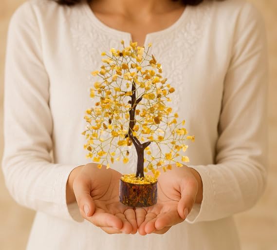 Yellow Aventurine Crystal Tree with Golden Wire – Handcrafted Gemstone Bonsai for Home Decor & Positive Energy