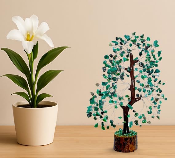 Green Aventurine Silver Wire Artificial Gemstone Tree – Handmade Crystal Bonsai for Positive Energy, Prosperity & Décor