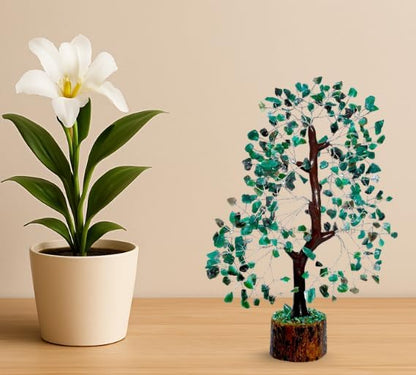 Green Aventurine Silver Wire Artificial Gemstone Tree – Handmade Crystal Bonsai for Positive Energy, Prosperity & Décor