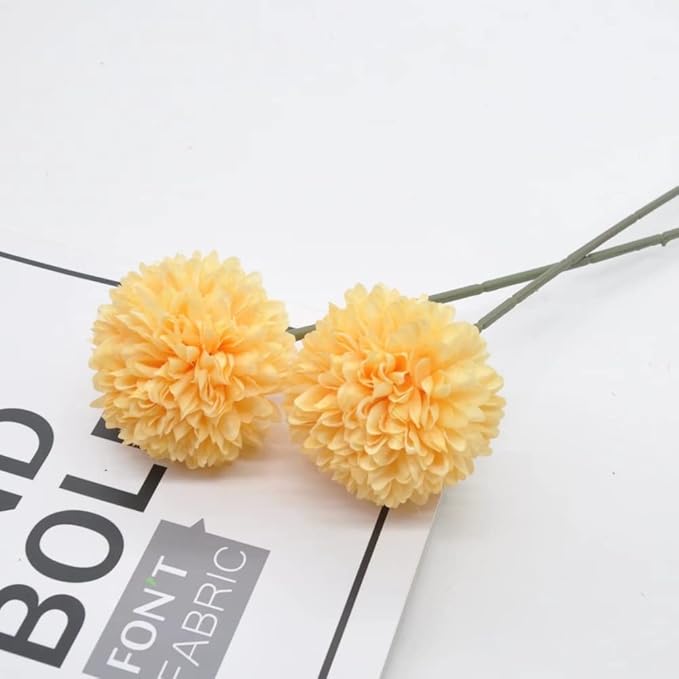 Artificial Flowers Chrysanthemum Ball Flowers 10pcs Bouquet Present for Important People Glorious Moral for Home Office Coffee House Deco Parties and Wedding(Yellow)