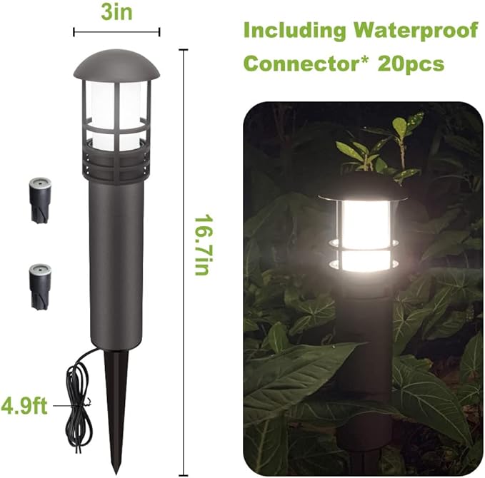 VOLISUN Outdoor LED Landscape Lighting,12-Pack 3W 12V Low Voltage Pathway Lights,Outdoor Waterproof Garden Lights,Aluminum Housing ETL Listed,CRI 90+,5000K Cool White for Driveway Sidewalk