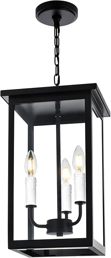 3 Lights Indoor Pendant Light White Outdoor Chandelier Exterior Hanging Fixture Ceiling Mount with Clear Glass Shade Hanging Lantern Light Adjustable Pendant Light for Outdoor Hallway