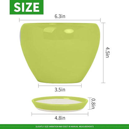 Deep Dream 6 Inch Plant Pots- Ceramic Planter Pot with Drainage Hole and Saucer, Round Flower Pot for Indoor Outdoor Succulent, Snake Plants and Cactus, Mint Green