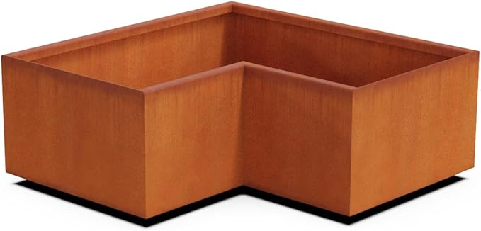 Plantercraft Corten Steel Planter Corner Metal Garden Box Natural Rust Finish Heavy Duty | Made in USA | Fully Assembled | Commercial Residential Outdoor