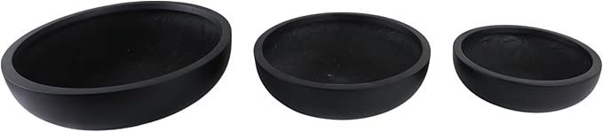 Set of 3 Decorative Resin Planter Pots – Minimalist Sleek Finish Design – Indoor Outdoor Plant Holders – Contemporary Modern Pot Set for Living Room, Entryway, Patio or Garden – 6", 5", 4", Black