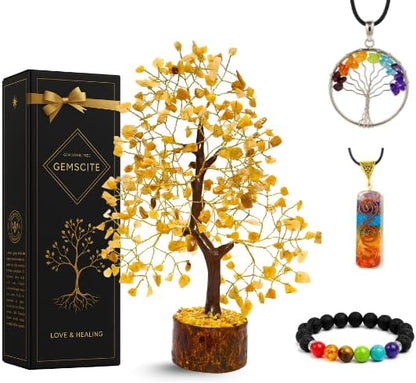 Yellow Aventurine Crystal Tree with Golden Wire – Handcrafted Gemstone Bonsai for Home Decor & Positive Energy