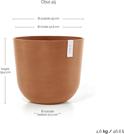 Ecopots Oslo Durable Modern Round Indoor/Outdoor Recycled-Based Composite Flower Pot Planter, Terracotta Color, 17.75"