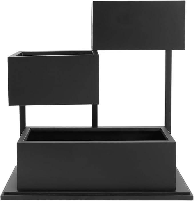 Geometric Metal Planter Box with Drainage Indoor Outdoor,Modern Black Steel Garden Planter 31.5x11.81x27.56in, Haevy Duty Raised Garden Bed Plant Pot for Patio Yard Garden Decoration
