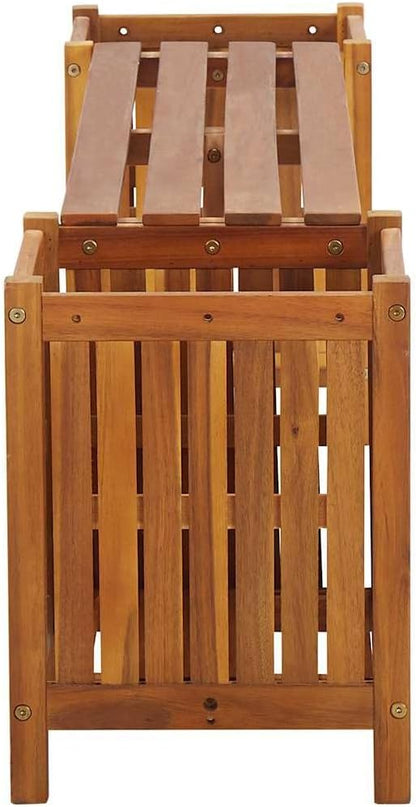 vidaXL Patio Bench with Integrated Flower Planters, Solid Acacia Wood, Light Oil Finish, Weather-Resistant, Ideal for Outdoor Garden, Patio, or Deck