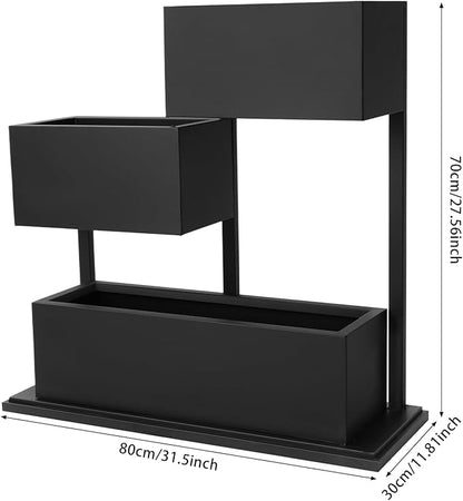 Geometric Metal Planter Box with Drainage Indoor Outdoor,Modern Black Steel Garden Planter 31.5x11.81x27.56in, Haevy Duty Raised Garden Bed Plant Pot for Patio Yard Garden Decoration