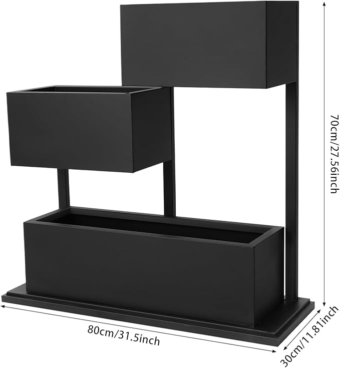 Large Geometric Metal Planter for Outdoor & Garden, 31.5x11.81x27.56 Inch Modern Black Steel Planter with Drainage Holes,Decorative Flower Pot for Yard, Patio, Lobby