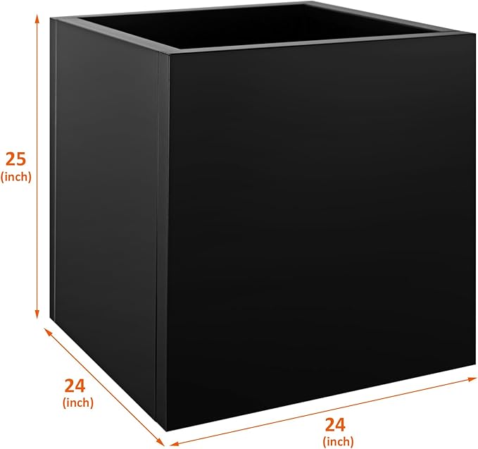 Square Metal Planter Box 24"x24"x25", Heavy Duty Galvanized Steel Planter Frost Proof Rust Resistant for Indoor Outdoor Patio Porch Commercial Residential
