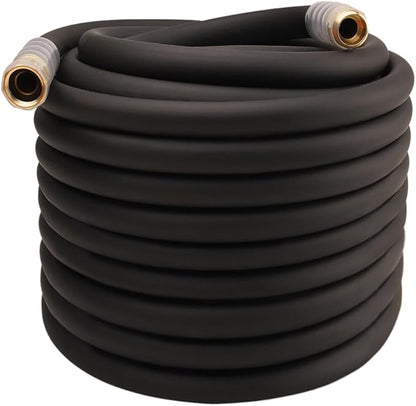 Heavy Duty Premium Garden Hose 150ft x 3/4", 300PSI Working, 1000PSI Burst, Hybrid Rubber Water Hose with Transparent Swivel Handle - Hot/Cold Water - Five Layered Braiding with Brass fittings (Black)