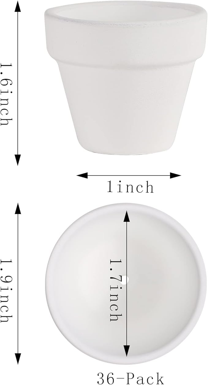 Yishang 1.9 Inch Tiny White Terracotta Pots Pack of 36-Small Mini White Clay Pots with Drainage Holes Flower Nursery Terra Cotta Planter for Tiny Cactus,Herb,Succulent Plants,Crafts