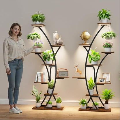 Plant Stand Indoor with Grow Lights: 64" 2 Pack Large Plant Stands, 8 Tiered Curved Plant Shelf for Indoor Plants Multiple, Tall Lighted Corner Display Stands, Flower Holder for Living Room, Patio