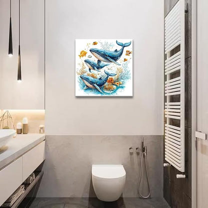 dgbtcart Ocean Bathroom Wall Art Watercolor Sea Turtle Starfish Whale Canvas Pictures Beach Coastal Prints Painting Marine Life Artwork for Living Room Bedroom Decorations 12"x12"x4pcs