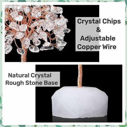 YATOJUZI Clear Quartz Crystals Tree Natural Crystals Gemstones Base Copper Wire Tree of Life for Positive Energy Reiki Good Luck Home Office Desk Decor Spiritual Gifts Meditation