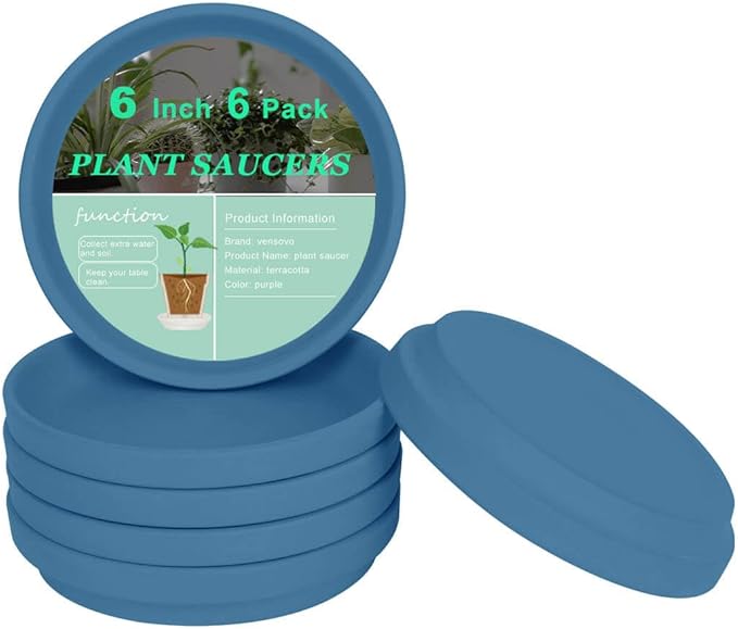 vensovo 6 Inch Steel Blue Terracotta Plant Saucer Pots Tray - 6 Pcs Round Planter Saucers for Indoor & Outdoor Plants, Small Clay Trays Perfect for 5 Inch 5.5 Inch 6 Inch Flower Pot