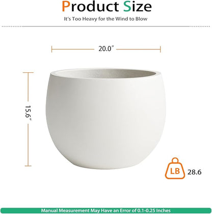 Ball Concrete Planter Outdoor Indoor, Large Tall Cement Plant Pots for Trees Flowers (White, 20 inch)