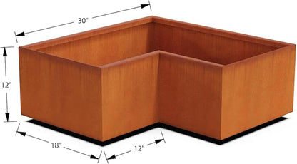 Plantercraft Corten Steel Planter Corner Metal Garden Box Natural Rust Finish Heavy Duty | Made in USA | Fully Assembled | Commercial Residential Outdoor