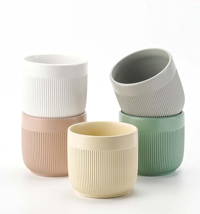 Ceramic 5.2+6.5 inch Planters, Modern Home and Office Flowerpot, Indoor and Outdoor Flowerpot with Drainage Hole (Yellow)