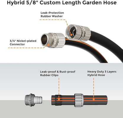 Giraffe Tools Garden Hose 20ft x 5/8", Custom Length, Heavy Duty, No Kink, Flexible, Rubber Garden Hose, Leakproof Water Hose with Male to Female Fittings, 600 Burst PSI