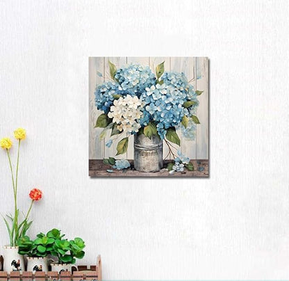 LAIART Blue Floral Wall Art Farmhouse Wall Decor Canvas Picture Print for Bathroom Bedroom Living Room Dining Room