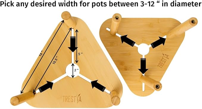 Adjustable Plant Stand for Indoor Pots – Bamboo Wood, Height & Width Adjustable (No Tools Needed), Fits Small & Large Pots Sizes 3 to 12 inches (Not Included), Mid-Century Modern Style