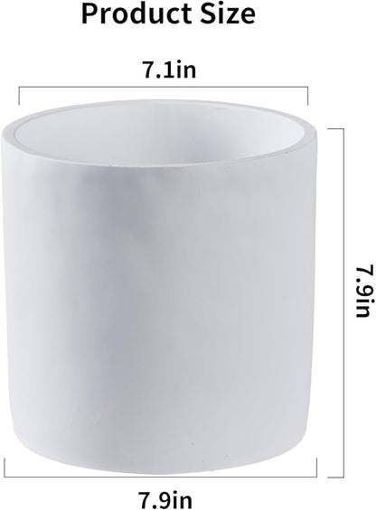 8 Inch Pot for Plants, Large Cement Planter with Drainage Hole, Mid-Century Modern Concrete Flower Pots for Home Decor, Office & Outdoor (White)