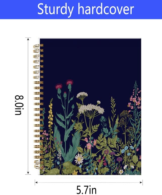 Spiral Journal Notebook,A5 Hardcover Lined Journals for Women Girl 6 x 8.3 in,120 Pages Thick Paper,Cute College Ruled Writing Notebook for Gifts Office Work School(Garden Flower)