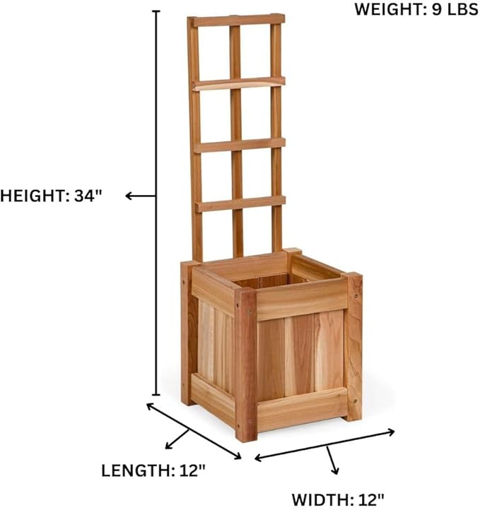 All Things Cedar 2-Piece with Trellis Set Box Planter (12 x 12 x 34-in) for Growing Flowers, Plants, and Herbs; Ideal for Patio, Porch, Garden, Balcony, Deck; Western Red Cedar