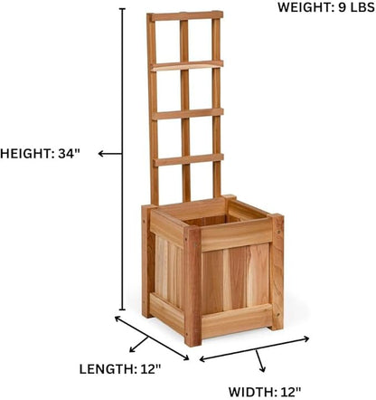 All Things Cedar 2-Piece with Trellis Set Box Planter (12 x 12 x 34-in) for Growing Flowers, Plants, and Herbs; Ideal for Patio, Porch, Garden, Balcony, Deck; Western Red Cedar