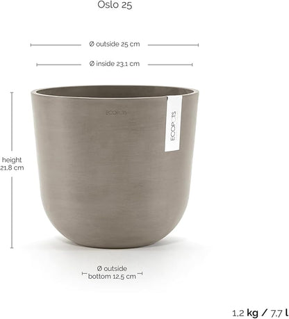 Ecopots Oslo Durable Modern Round Indoor/Outdoor Recycled-Based Composite Flower Pot Planter, Taupe, 10"