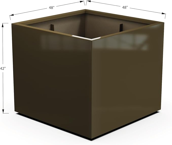 Plantercraft Powder-Coated Aluminum Planter Box - Square Cube - Metal All Weather | Indoor Outdoor | Made in USA | Fully Assembled