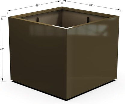 Plantercraft Powder-Coated Aluminum Planter Box - Square Cube - Metal All Weather | Indoor Outdoor | Made in USA | Fully Assembled