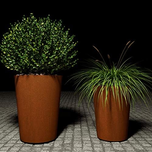 Plantercraft Corten Steel Planter Pot Round Tapered Heavy Duty Metal Garden Box Natural Rust | Made in USA | Fully Assembled | with Drainage Holes