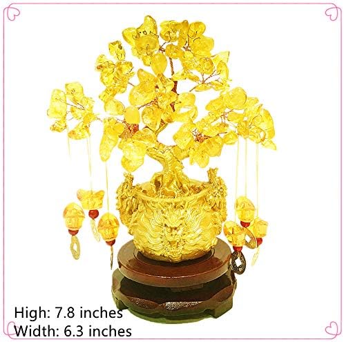 Feng Shui Yellow Crystal Tree/Yellow Crystal Money Tree and Yellow Crystal Tree, Faucet Crystal Tree/Chinese Dragon Fortune Crystal Tree/Gift Tree (Yellow)