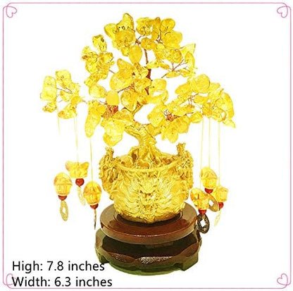 Feng Shui Yellow Crystal Tree/Yellow Crystal Money Tree and Yellow Crystal Tree, Faucet Crystal Tree/Chinese Dragon Fortune Crystal Tree/Gift Tree (Yellow)