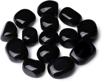 DUQGUHO Black Obsidian Natural Healing Crystals Set - Polished Tumbled Crystal Stones Bulk Irregular Pebble Stones Rocks 0.45 lbs