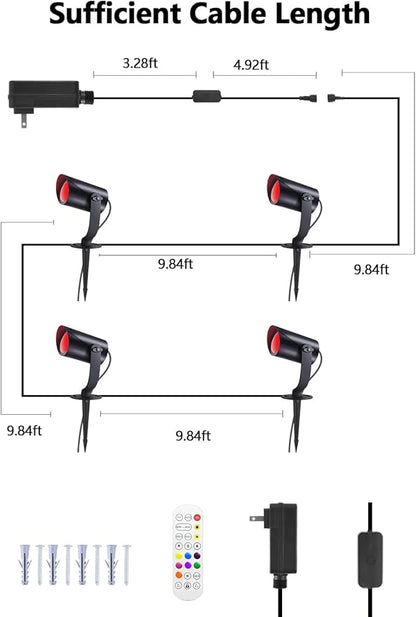 APPECK Smart Landscape Lighting, IP67 Waterproof Landscape Spotlights, 3000LM Dimmable RGBICW Pathway Lights Compatible with Alexa, Spot Lights for Christmas Outdoor Decoration, 4 Pack