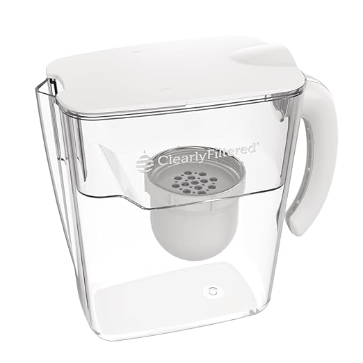 Clearly Filtered No.1 Filtered Water Pitcher/Updated Model/Targets 365+ Contaminants e.g. Fluoride Chlorine PFAS Microplastics Lead Arsenic BPA/BPS Free (Pitcher Includes 1 Filter)