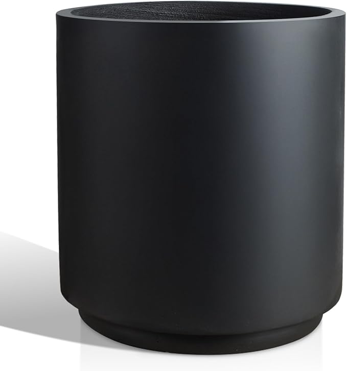 Round Concrete Planter Outdoor Indoor, Large Cement Plant Pots for Flowers (Black, 16 inch)