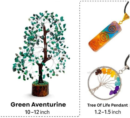 Green Aventurine Silver Wire Artificial Gemstone Tree – Handmade Crystal Bonsai for Positive Energy, Prosperity & Décor