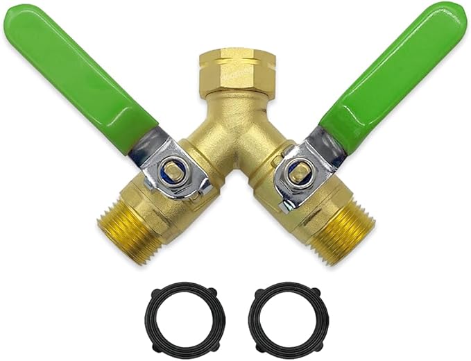 Hooshing Garden Hose Splitter 2 Way Heavy Duty Brass Full Flow Hose Connector with Long Handle 3/4" GHT Thread