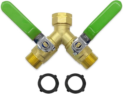 Hooshing Garden Hose Splitter 2 Way Heavy Duty Brass Full Flow Hose Connector with Long Handle 3/4" GHT Thread
