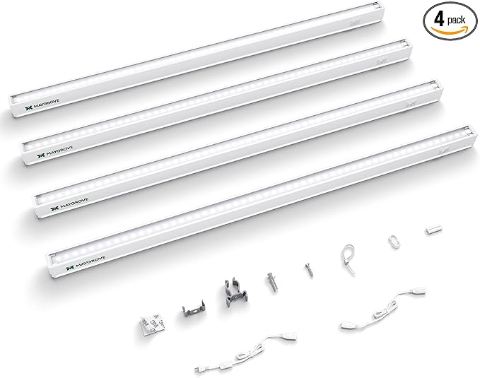 Grow Lights for Indoor Plants 2FT, Sun-Like Full Spectrum 5000K Grow Light, 60W(4 x 15W), T5 LED Grow Light Strips for Indoor Plants and Flowers, High PPFD, Linkable, White, 4-Pack