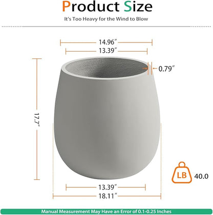 Oval Concrete Planters for Outdoor Plants, Large Tall Cement Flower Pots Indoor for Garden, Front Porch, Patio (Gray)